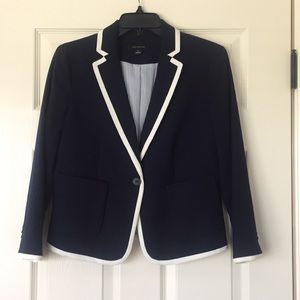 Ann Taylor, navy blue blazer, white trim, size 4.